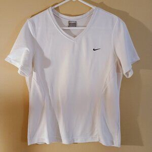 Nike Dri Fit Womens White Short Sleeve V-Neck Top - Size L